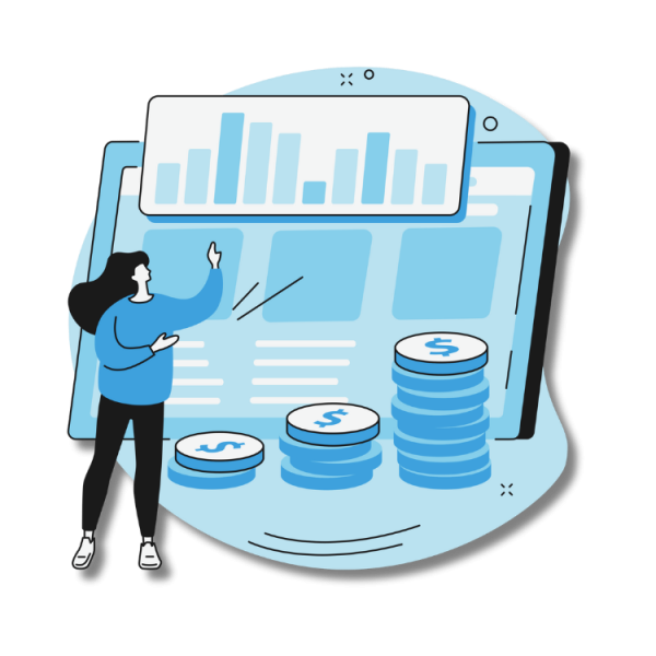 Find Your Flow® Publishing - Local Business Leads - 3-Step Roadmap for SEO Leads. Light blue graphic of woman pointing at roadmap with money increasing. Charts in the background.